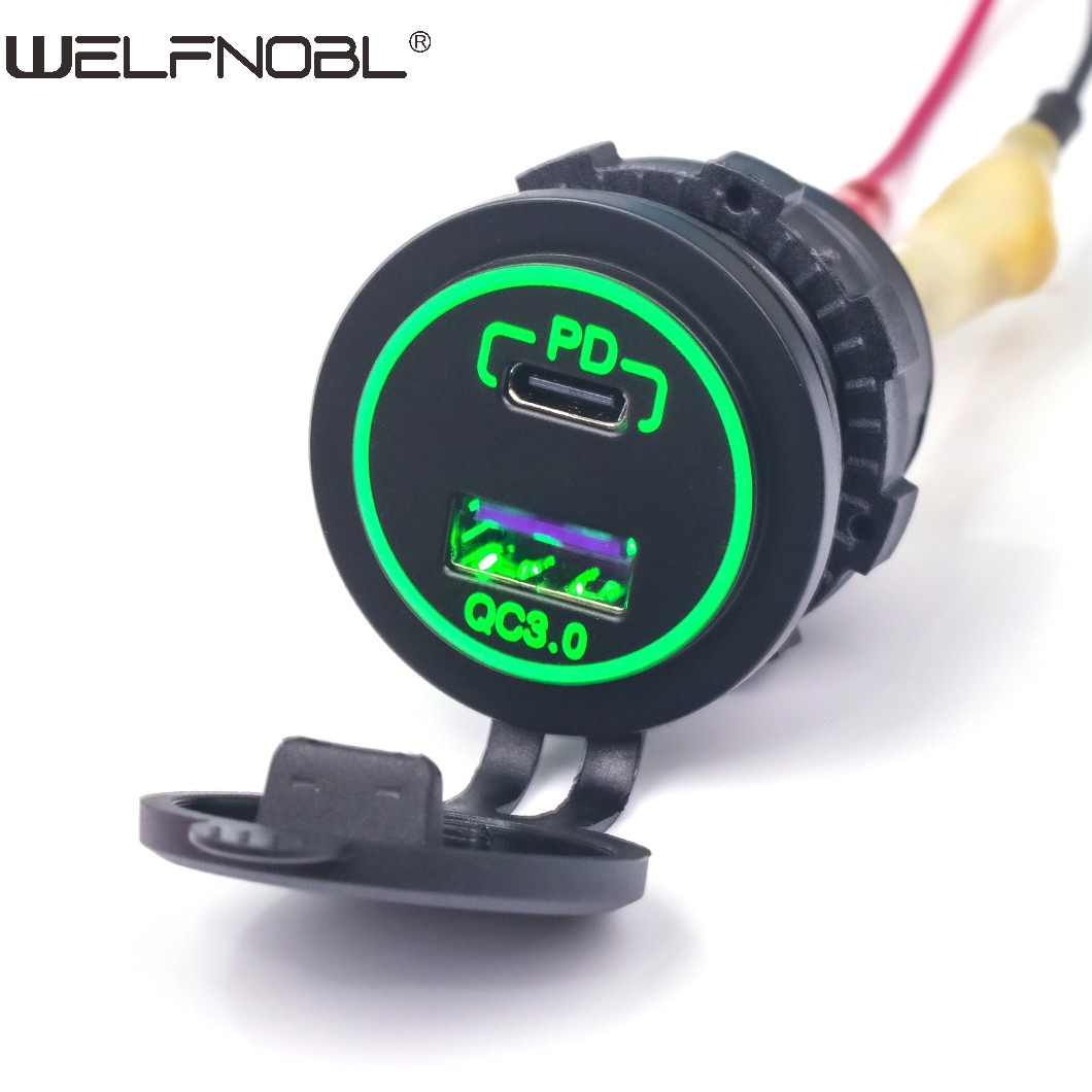 QC3.0 USB socket and  PD socket with blue light for marine