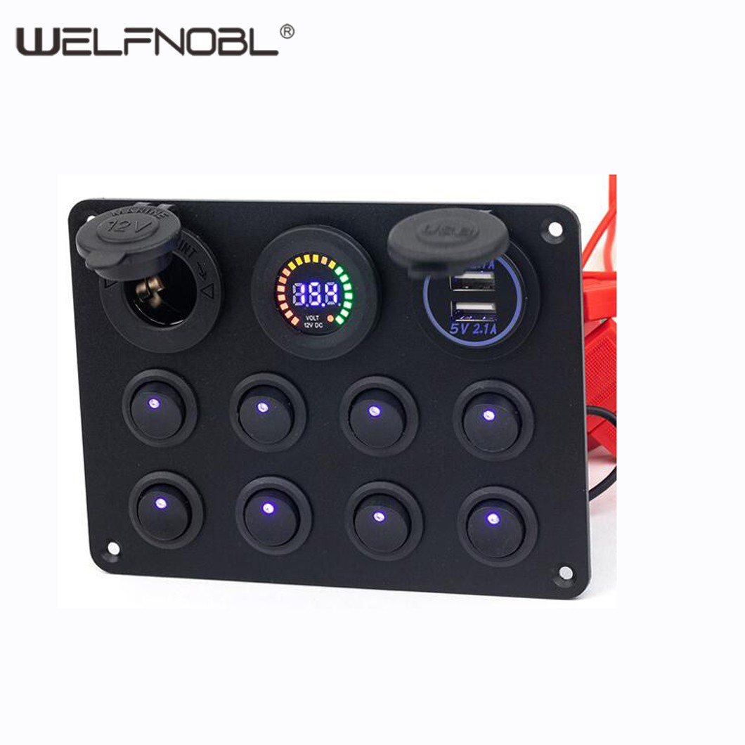 8 Gang Multi-Function Rocker Dual USB Charger Switch Panel