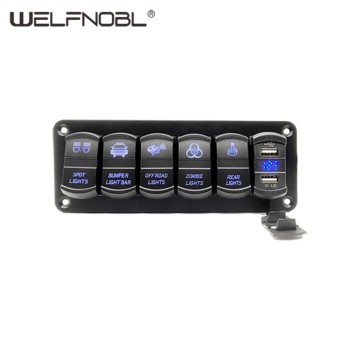 Dual USB Slot Socket 6 Gang Rocker Switch Panel