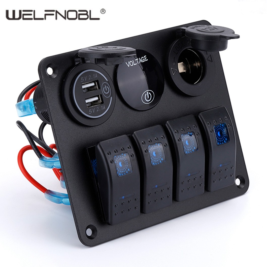 Панель переключателей для лодок с четырьмя водонепроницаемыми портами