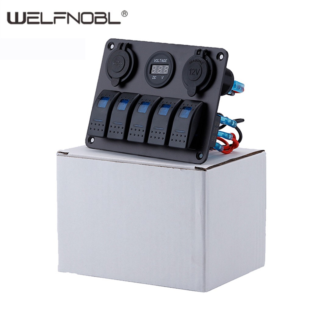 Aluminum 5 Gang Rocker Switch Panel