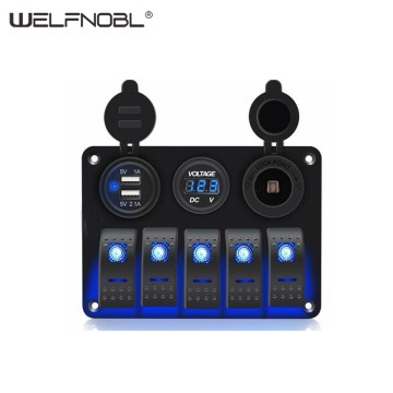 IB-P805 12V 24V DC Aluminum 5 Gang Rocker Switch Panel