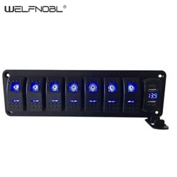 IB-P807 7 Gang Rocker Switch Panel with 4.2A Dual USB Charger Voltmeter