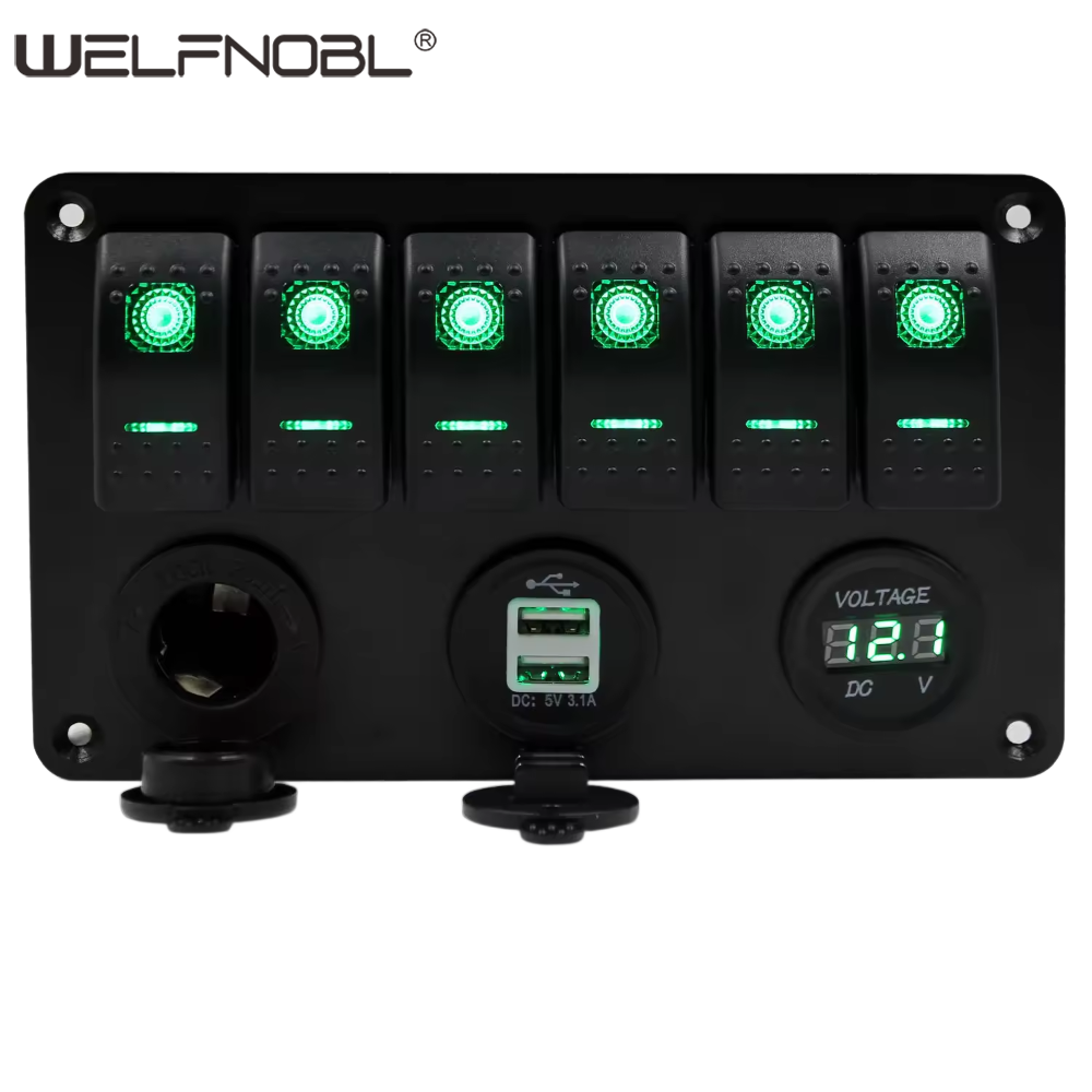 6 Gang Rocker Switch Panel Power Socket