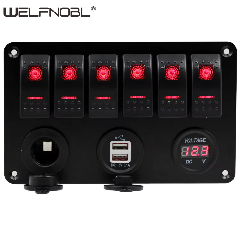 6 Gang Rocker Switch Panel Power Socket