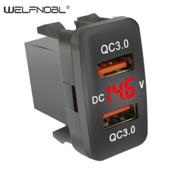 Dual QC3.0 USB Charger with built-in voltmeter for Toyota car