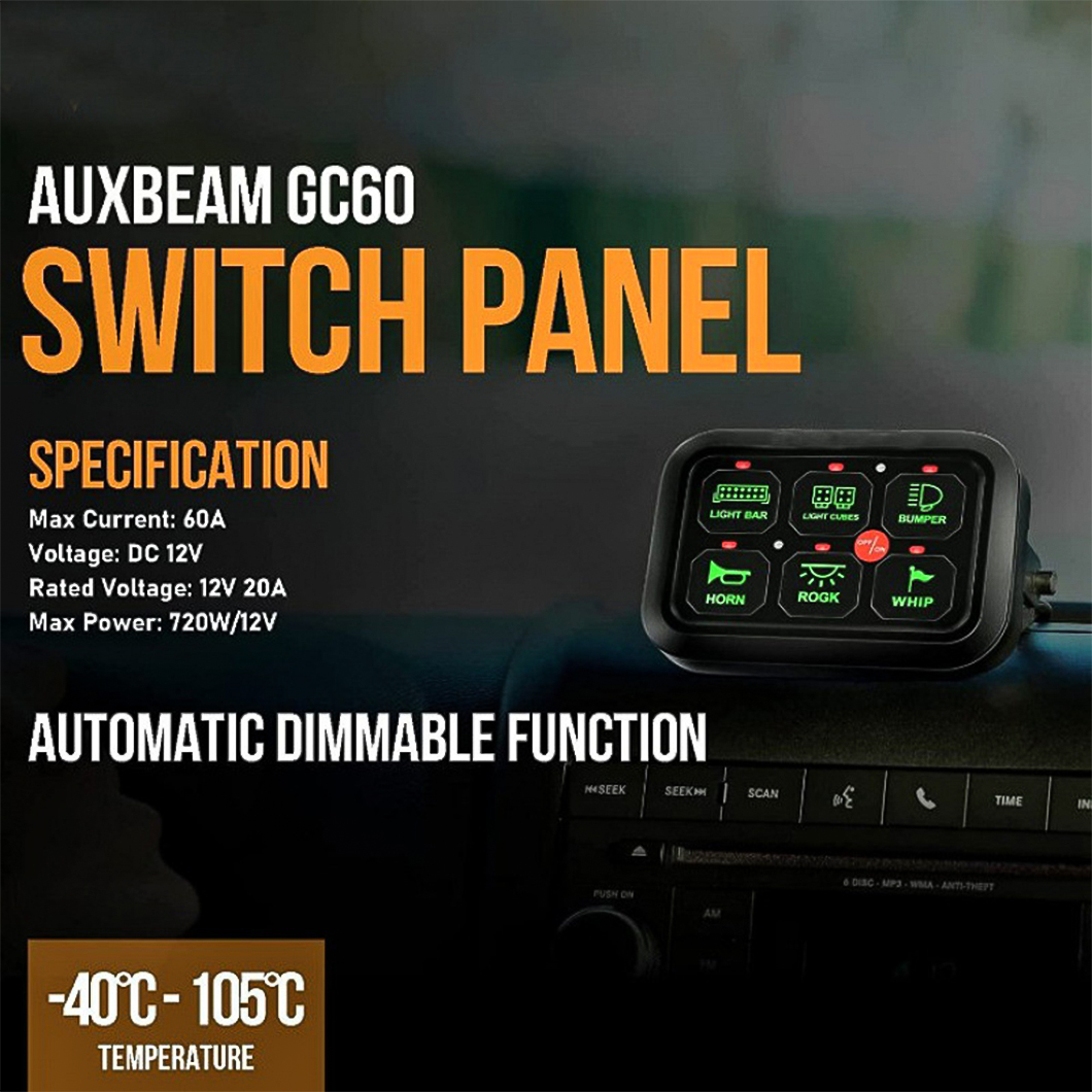 12V 6 Gang Switch Panel Switch with Relay System Fuse Protection Automatic Dimmable LED Control P...