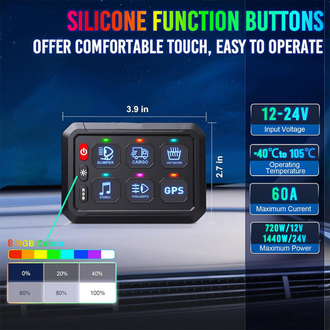 Universal 8 Gang DC 12V 24V Switch Panel Switch Waterproof Automotive Control Panel Switch