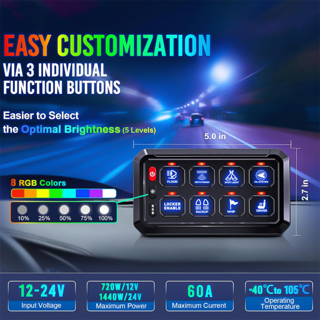 Universal 8 Gang Switch Panel Switch Waterproof Automotive Control Panel Switch for Car Road Vehi...
