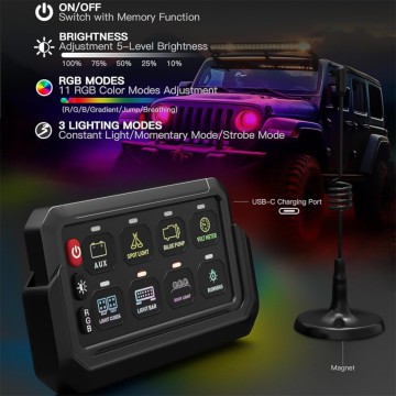 8 Gang Switch Panel Switch for Light Bar/ Horn 12V LED Backlit Control Panel Switch