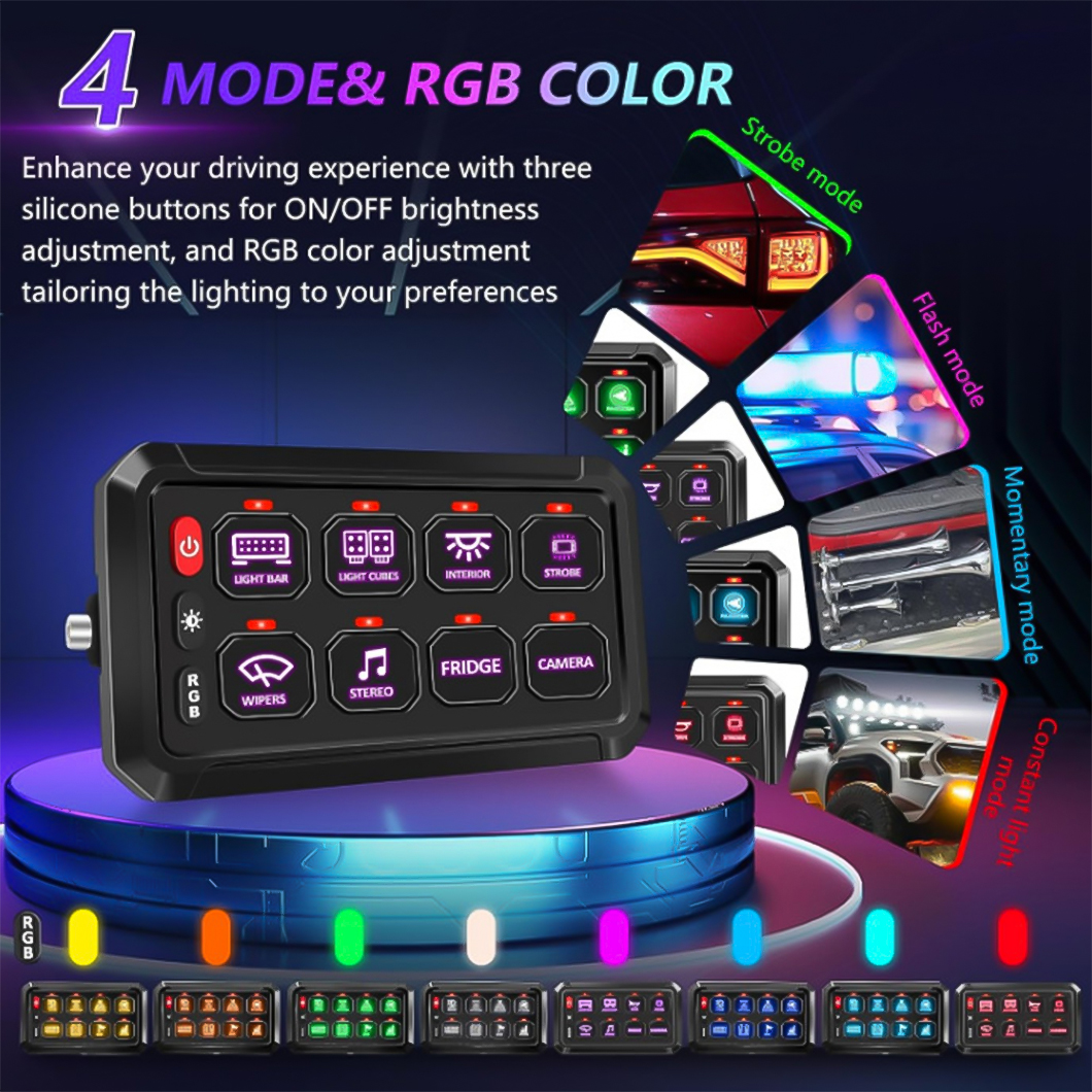 Universal 8 Gang Switch Panel - 12V/24V Relay Control Box for Off-Road & RV