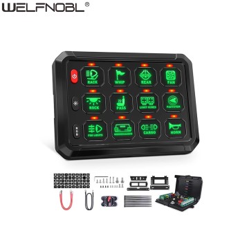 12 Gang Switch Panel Switch for RV Yacht Car 12V LED Backlit Control Panel Switch with Relay & Fuse