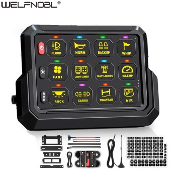 12 Gang 12V Car Switch Panel Switch LED Backlight Waterproof IP65 Control Panel Switch Link to Mobile Phone Bluetooth Operation