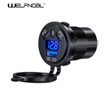 double PD QC3.0 USB socket with Voltmeter for bus