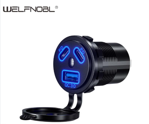Welfnobl Double PD QC3.0 USB Socket with Switch for Boats