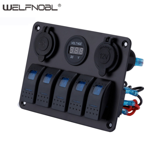 Welfnobl Aluminum 5 Gang Rocker Switch Panel