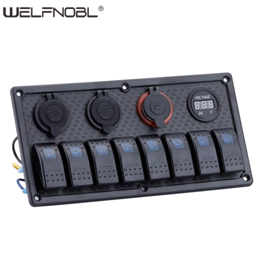 Panneau de commande à 8 interrupteurs Welfnobl IB-P1201 avec voltmètre USB