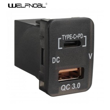 Автомобильное зарядное устройство с двумя портами PD Type-C + QC 3.0 и вольтметром.