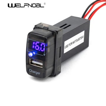 Mitsubishi OEM Style Dual USB Car Charger with Purple LED Voltmeter