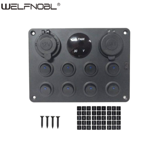 Welfnobl IB-P1103 Waterproof 8-Gang Rocker Switch Panel with Dual USB