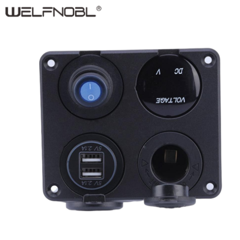 Welfnobl IB-P405 4-Gang Toggle Switch Panel with Dual USB Voltmeter