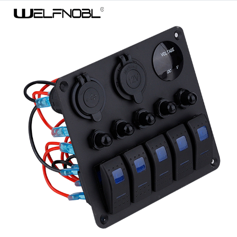 Welfnobl IB-P809 5-Gang Waterproof Rocker Switch Panel 12V-24V