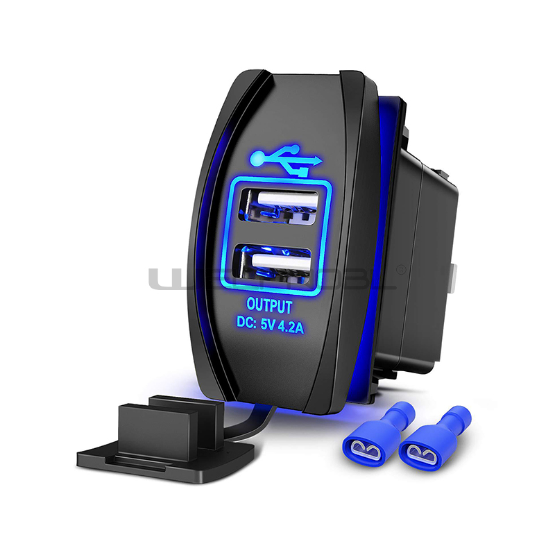 Double Power Rocker Switch Panel Mount Dual Port USB Car Charger Socket