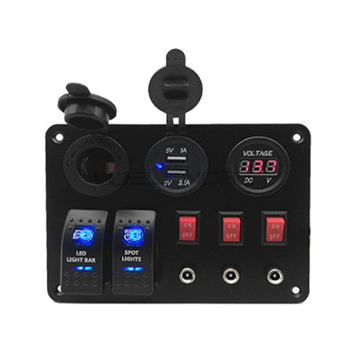 2 Gang Rocker Switch Panel with 3.1A USB Charger Voltmeter