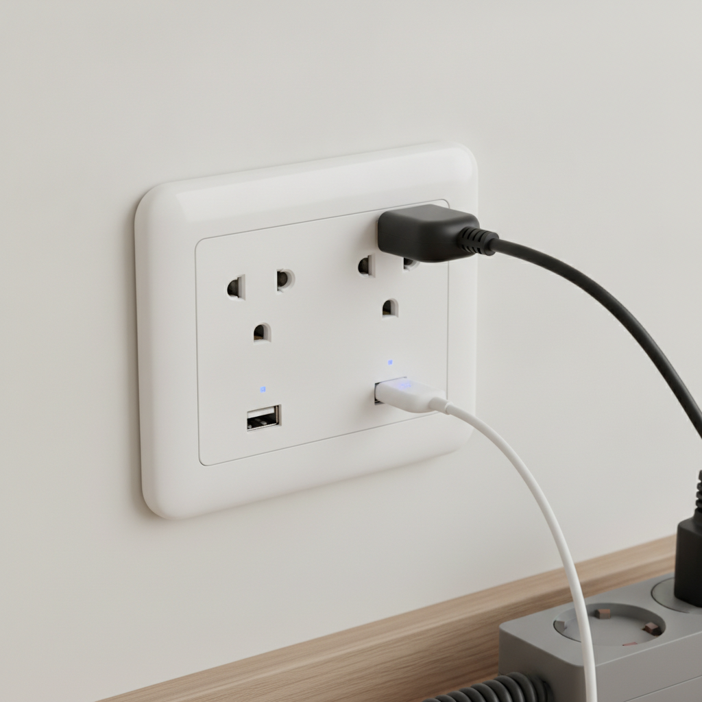 Double Socket With Usb For Home Power