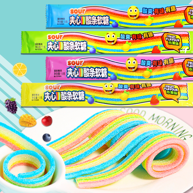 Sweet and Sour Belt Candy Rainbow Color Soft Candy