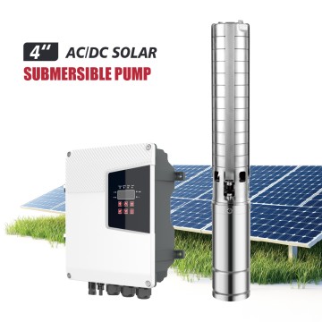 Bomba centrífuga submersível para poços artesianos Z4SC-ADHY de 4 polegadas, alimentada por energia solar, com impulsor de aço inoxidável e controlador MPPT.