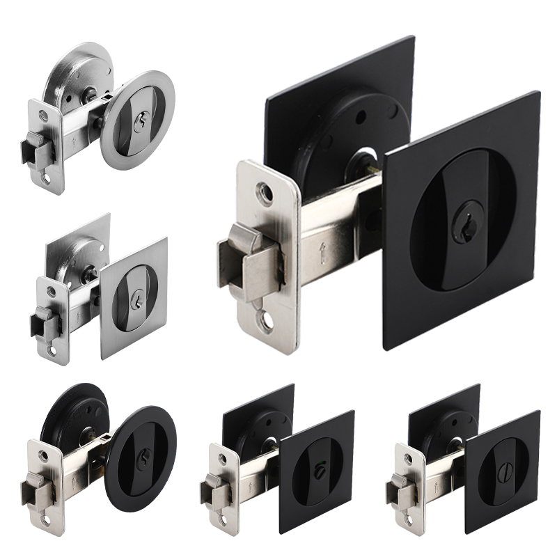 Concealed Square Round Pocket Door Lock - Zinc Alloy Keyed/Keyless Privacy