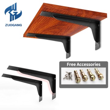 Heavy Duty Industrial Shelf Brace Black Metal Wall Mount Bracket for Shelves Side Mount Wood Shelf Bracket