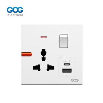 Ultra-thin skin feel GOG PC wall switched socket 1 gang MF with neon, 1 USB + 1 type C R11587C White/gold/gray/black
