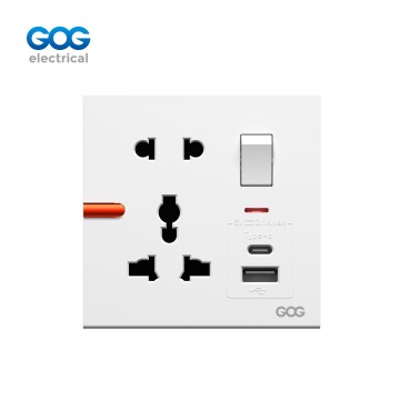 Ultra-thin skin feel GOG PC wall switched socket 1 gang 5 pin MF with neon,1 USB + 1 type C R11497C White/gold/gray/black