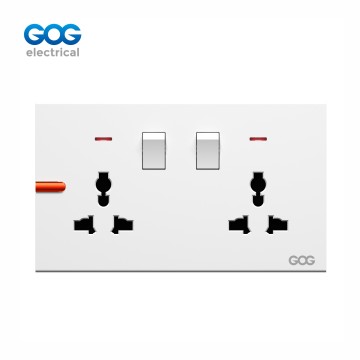 Ultra-thin skin feel GOG PC wall switched socket 13A 2 gang MF with neon R11408M White/gold/gray/black