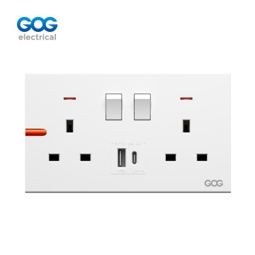 Ultra-thin skin feel GOG PC wall switched socket 13A 2 gang with ne...