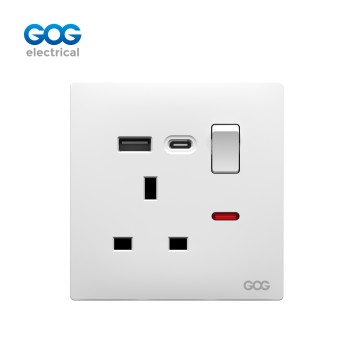 SLIM SWITCH SOCKET PC wall socket C81405M/C81407M MF 3 pin switched socket with neon