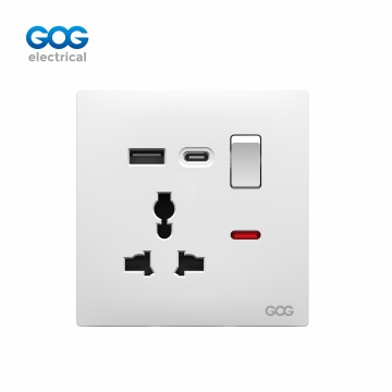 SLIM SWITCH SOCKET PC wall socket C81587C MF 3 pin switched socket with neon USB typeC