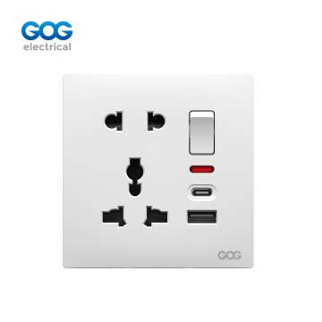 SLIM SWITCH SOCKET  PC wall socket C81497C MF 5 pin switched socket with neon USB typeC