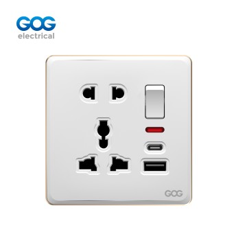 SLIM SWITCH SOCKET PC wall socket C93497C MF 5 pin switched socket with neon USB typeC