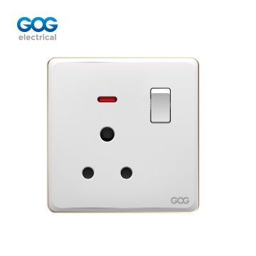 SLIM SWITCH SOCKET PC wall socke、15A switched socket with neon C93431 15A 250V White/gold/gray/black