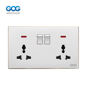 SLIM SWITCH SOCKET PC GLASS wall switch double 13A SWITCHED SOCKET with neon 13A 250V C91408/C91412 White/gold/gray/black