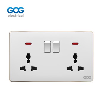 SLIM SWITCH SOCKET PC GLASS wall switch double 13A SWITCHED SOCKET with neon 13A 250V C92408/C92412 White/gold/gray/black