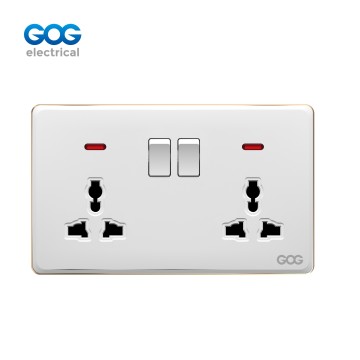 SLIM SWITCH SOCKET PC GLASS wall switch double 13A SWITCHED SOCKET with neon C93408/C93412 13A 250V White/gold/gray/black