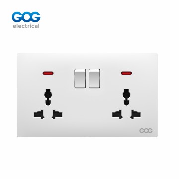 SLIM SWITCH SOCKET PC GLASS wall switch double 13A SWITCHED SOCKET with neon 13A 250V C81408/C81412 White/gold/gray/black