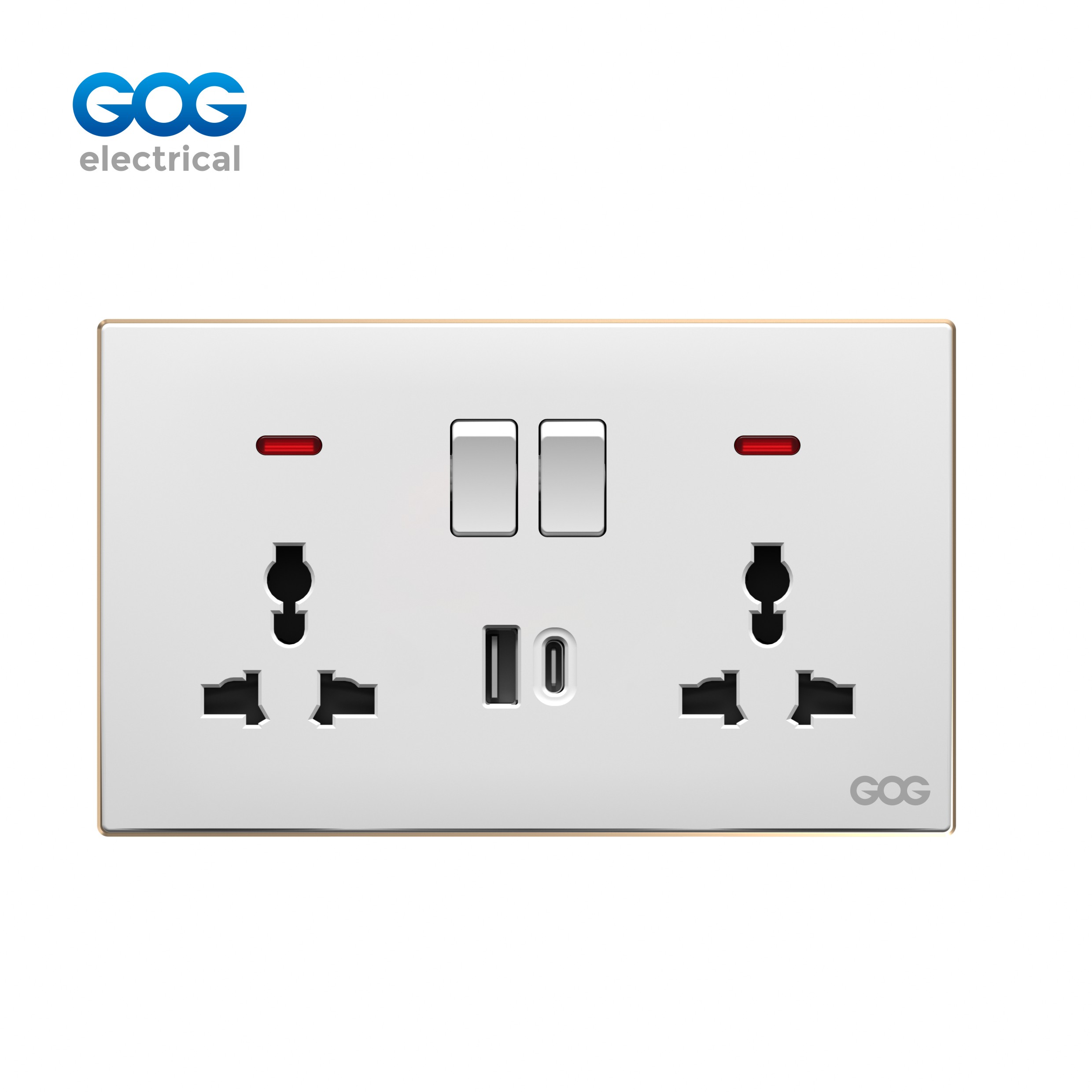 SLIM SWITCH SOCKET C91492C PC GLASS wall switch  double 13A SWITCHED SOCKET with neon usb typec 13A 250V White/gold/gray/black
