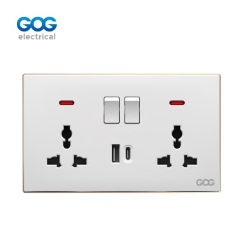 SLIM SWITCH SOCKET C91492C PC GLASS wall switch  double 13A SWITCHED SOCKET with neon usb typec 13A 250V White/gold/gray/black