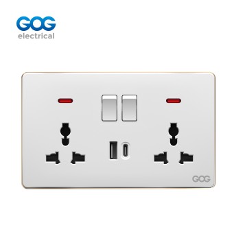 SLIM SWITCH SOCKET PC GLASS wall switch double 13A SWITCHED SOCKET with neon usb typec 13A 250V C92492C White/gold/gray/black
