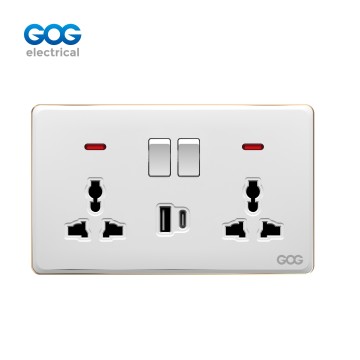SLIM SWITCH SOCKET PC GLASS wall switch  double 13A SWITCHED SOCKET with neon usb typec 13A 250V C93492C White/gold/gray/black